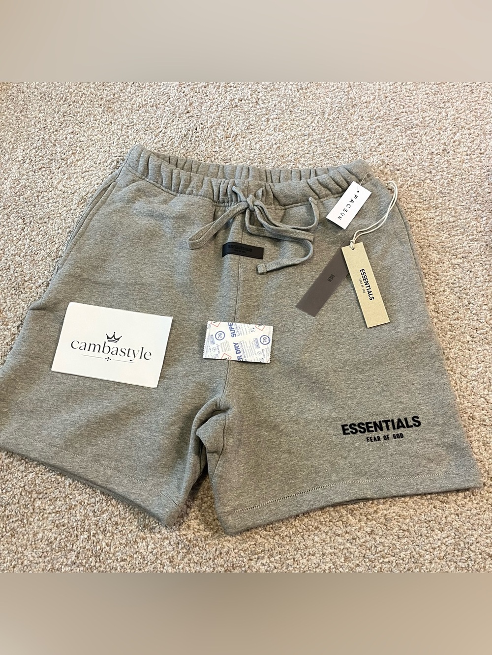 ESSENTIALS Men's Light Gray Zip-Up Hoodie with Black Logo Patch